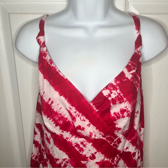 Calypso St. Barth Target Pink Red Tie Dye Cotton Tiered Maxi Dress Faux Wrap 12 - Picture 6 of 12